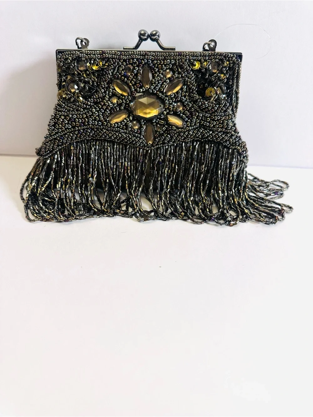 Olive green Mary Frances INSPIRED Mini Kiss Lock Beaded Evening Bag NWOT